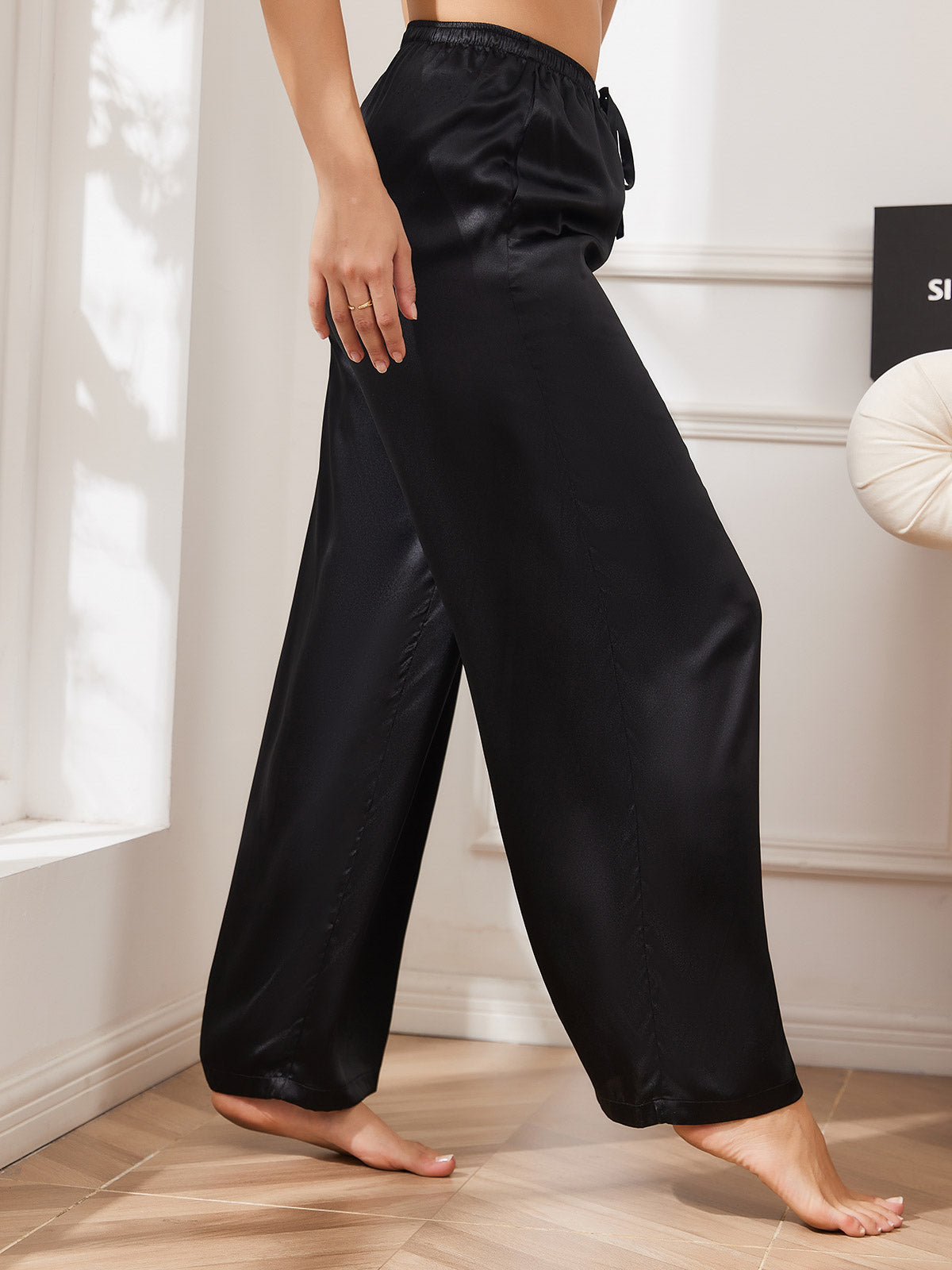 [Noir] SilkSilky-FR Pure Soie Womens Pants 003