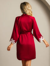 [Rouge Vineux] SilkSilky-FR 3/4 Sleeve Femme Peignoir 002