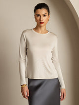 [Gris] SilkSilky-FR Manches longues Col Ras Du Cou Femme T-Shirt 008