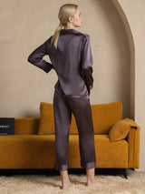 [Gris Pourpre] SilkSilky-FR Long Sleeve Lapel Collar Femme Pyjamas 002