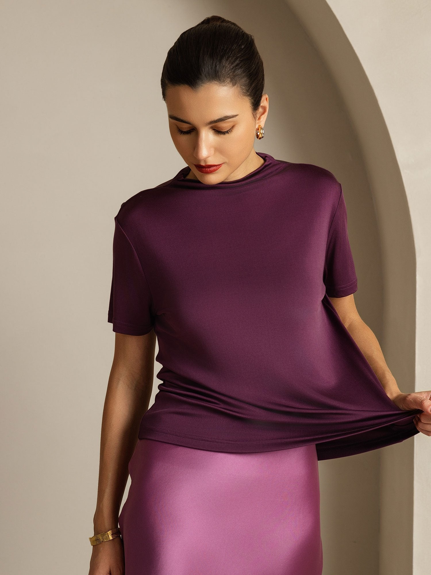 [Violette] SilkSilky-FR Soie Col Chemise Femme T-Shirt 003