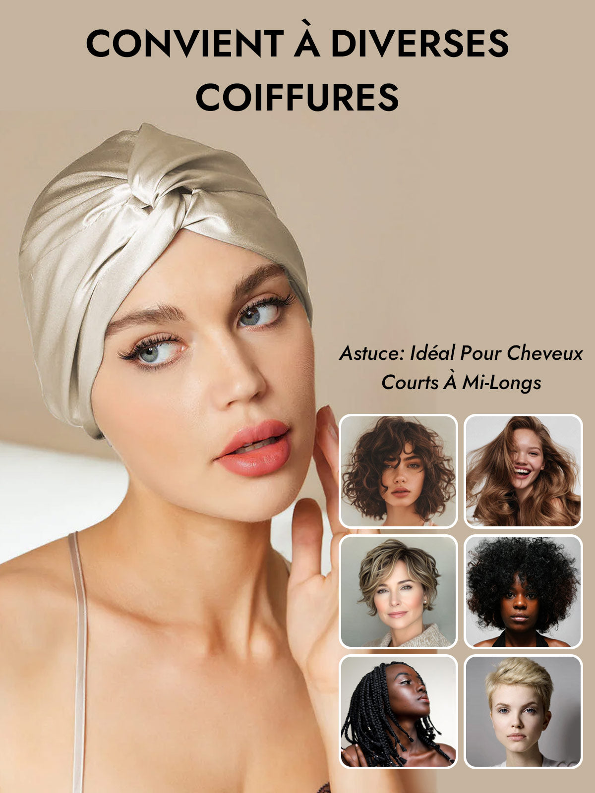 [Beige] SilkSilky-FR Bonnets de Nuit 007