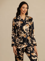 [Dragon Noir] SilkSilky-FR Long Sleeve Lapel Collar Femme Pyjamas 004
