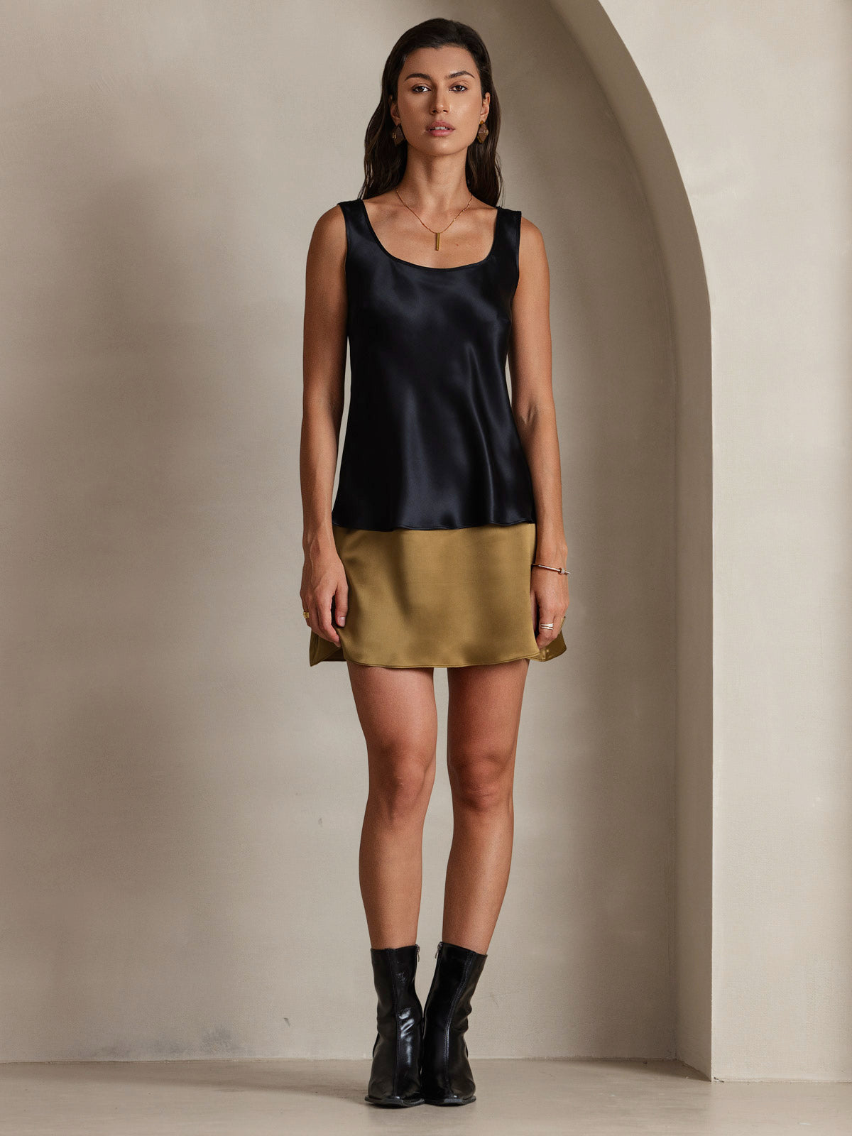 [Noir] SilkSilky-FR 19Momme Soie Camisoles 001