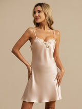 [Rose] SilkSilky-FR Sleeveless V Neck Chemises de nuit 007