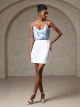 [Bleu Grisâtre] SilkSilky-FR Spaghetti Strap V Neck Top À Fines Brides 007