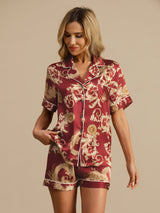 [Dragon Bordeaux] SilkSilky-FR Short Sleeve Lapel Collar Femme Pyjamas 004