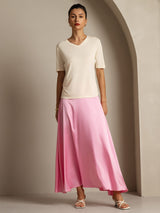 [Beige] SilkSilky-FR Manches courtes Col V Femme T-Shirt 008