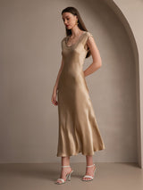 [Champagne] SilkSilky-FR Cap Sleeve Robes 005