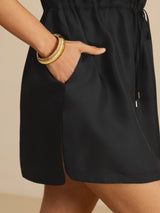 [Noir] SilkSilky-FR 18Momme Mancheron Col Henley Robes 005