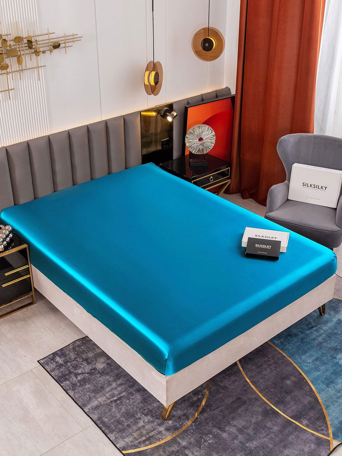 [Bleu Royal] SilkSilky-FR 19Momme Pure Soie Sheet 001