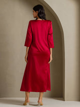 [Rouge Vineux] SilkSilky-FR 3/4 Sleeve Round Neck Robes 002