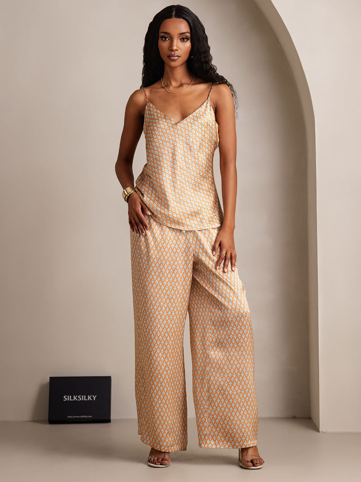 [Floral] SilkSilky-FR Pure Soie Camisole Set 003