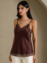 [Brun] SilkSilky-FR Spaghetti Strap V Neck Top À Fines Brides 003