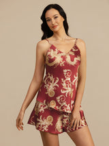 [Dragon Bordeaux] SilkSilky-FR Spaghetti Strap V Neck Ensemble Camisole 004