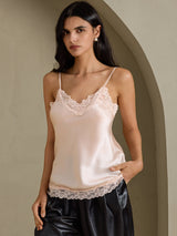 [Rose] SilkSilky-FR Spaghetti Strap V Neck Top À Fines Brides 003
