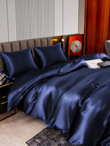 [Bleu Foncé] SilkSilky-FR Parure de Lit Soie 006