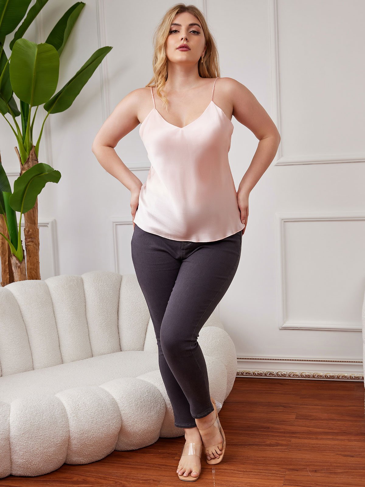 [Rose] SilkSilky-FR Fines Brides Col V Top À Fines Brides grandes tailles 004
