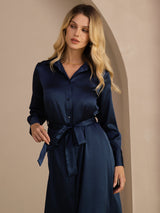 [Bleu Foncé] SilkSilky-FR Long Sleeve Lapel Collar Robes 003
