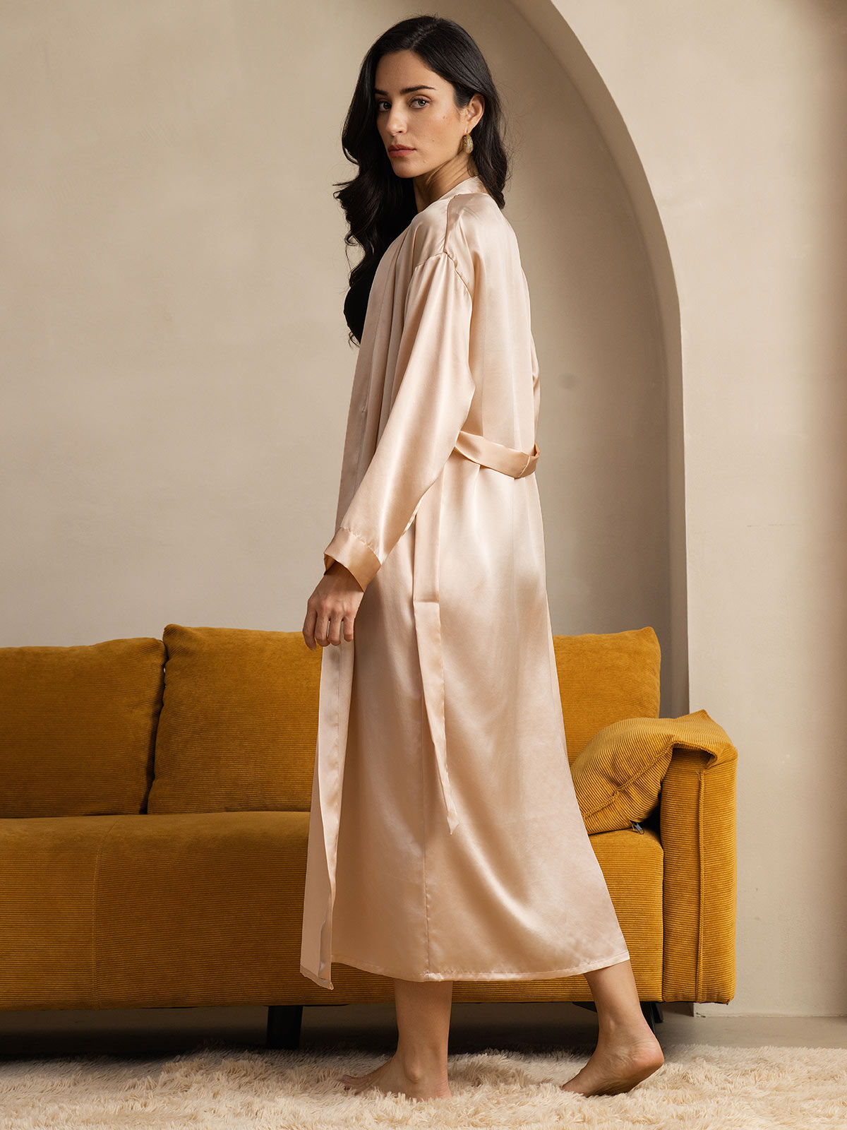 [Champagne] SilkSilky-FR Pure Soie Womens Robe 002