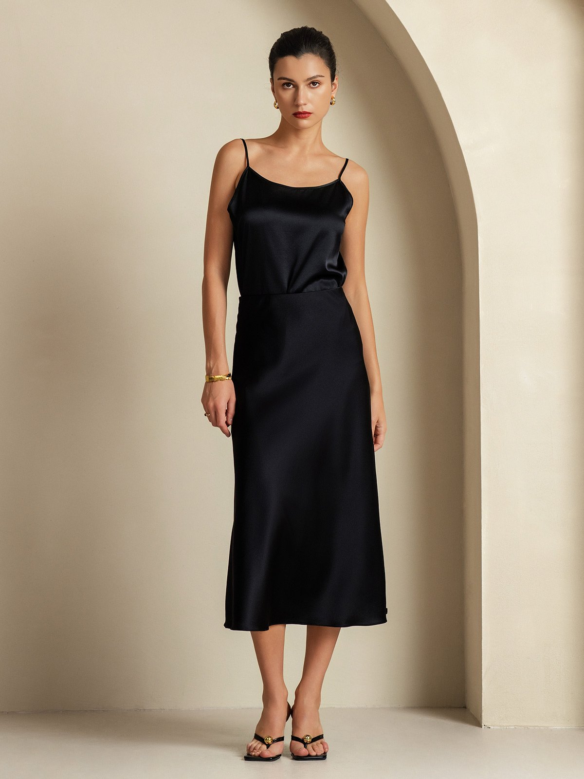 [Noir] SilkSilky-FR 19Momme Soie Womens Outfit Sets 007,