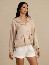 [Tan] SilkSilky-FR Manches longues Col Haut Femme Manteaux 004