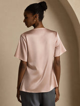 [Toscane] SilkSilky-FR Short Sleeve Cowl Neck Blouse 002