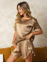 [Champagne] SilkSilky-FR Short Sleeve Round Neck Femme Pyjamas 001