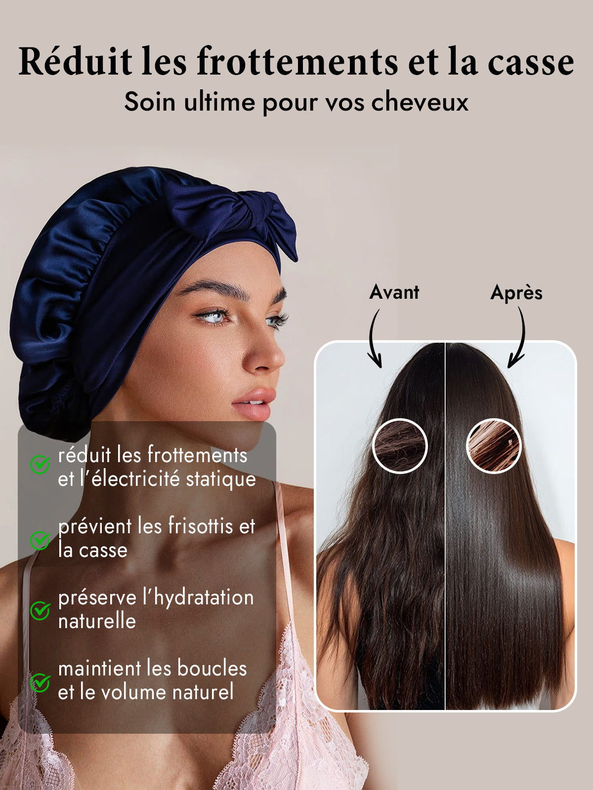 [Bleu Foncé] SilkSilky-FR Soie Sleep Cap 003