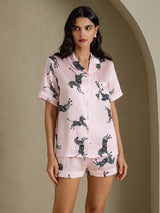 [Zèbre Rose] SilkSilky-FR Short Sleeve Lapel Collar Femme Pyjamas 003