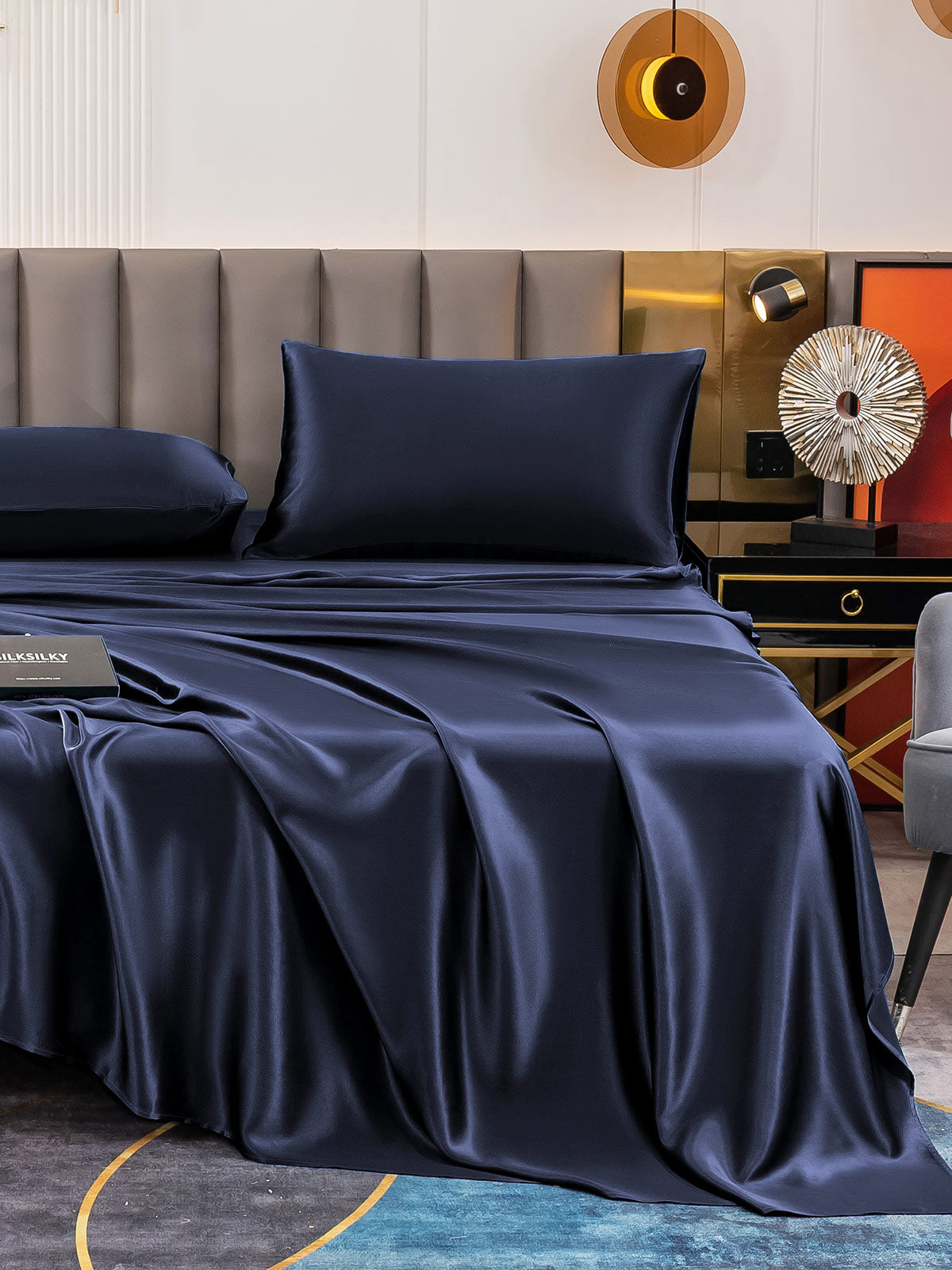[Bleu Foncé] SilkSilky-FR 19Momme Pure Silk Bedding Set 006