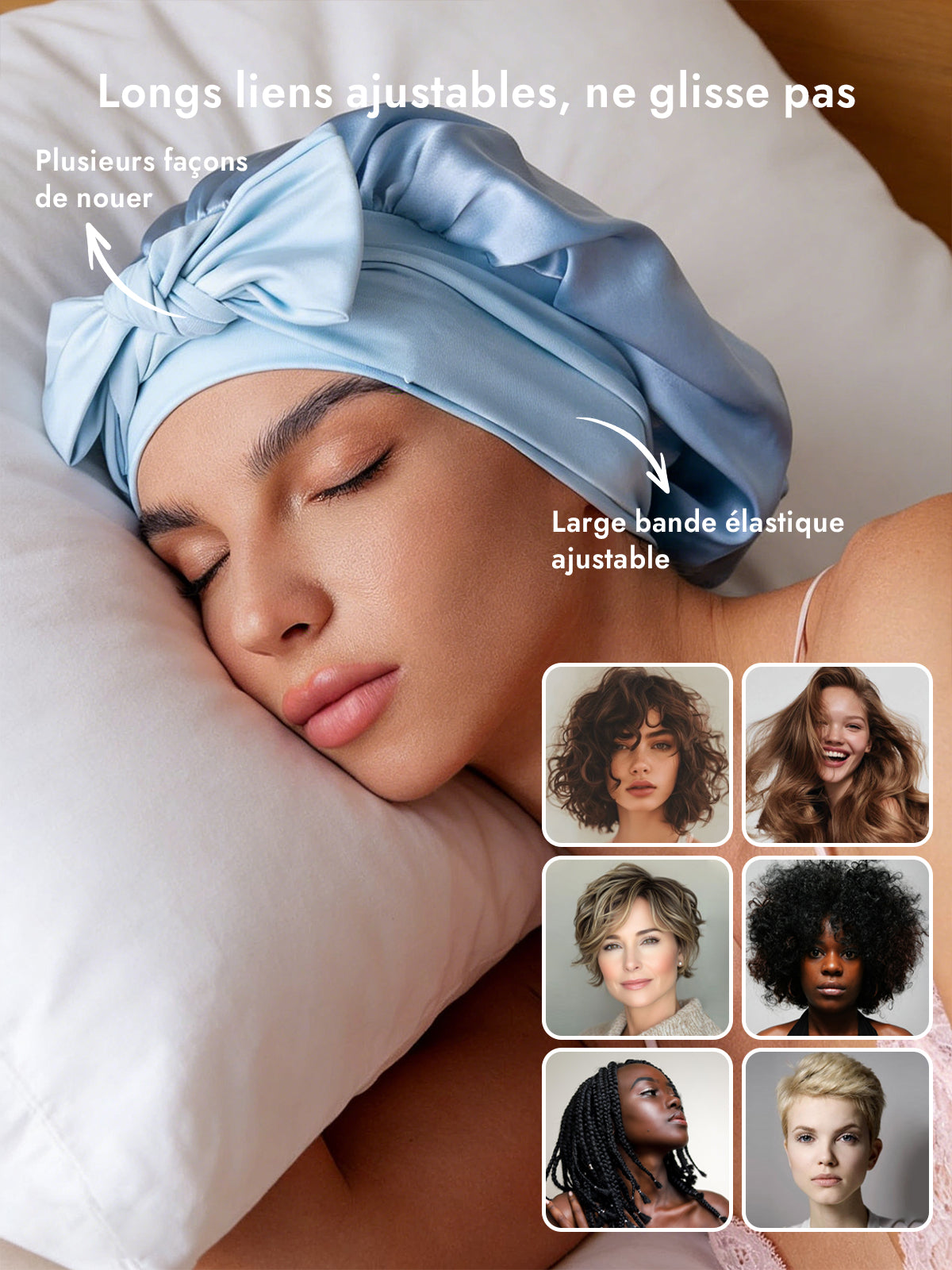 [Bleu Ciel] SilkSilky-FR Soie Sleep Cap 004