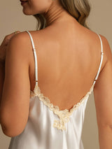 [Blanc] SilkSilky-FR Sleeveless V Neck Chemises de nuit 005