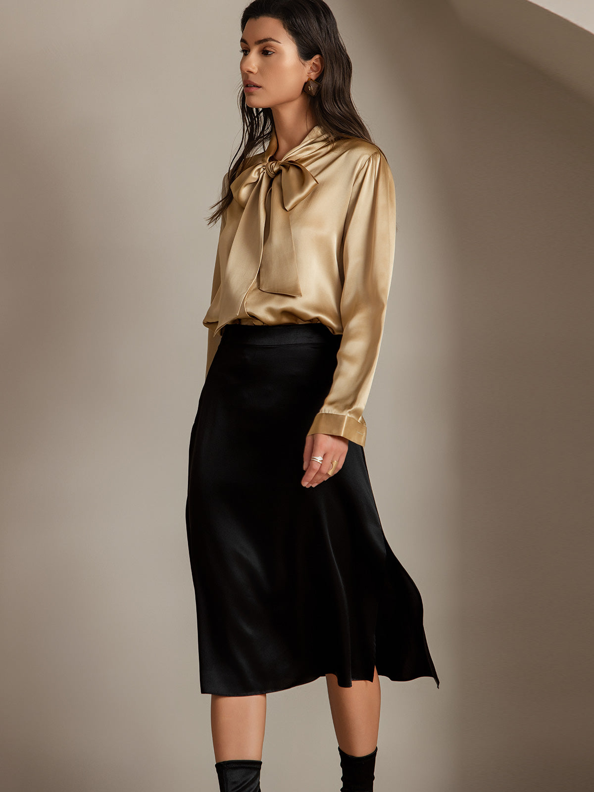 [Noir] SilkSilky-FR 19Momme Soie Skirt 004