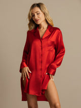 [Rouge] SilkSilky-FR Long Sleeve Lapel Collar Chemise pour dormir 001