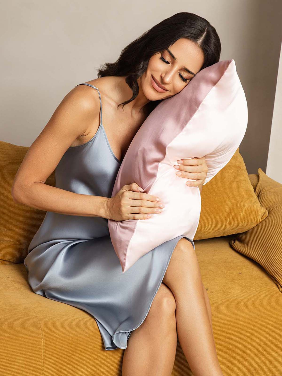 [MauvePâle+RoseClair] SilkSilky-FR 22Momme Pure Soie Pillowcase 003