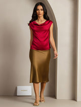 [Rouge Vineux] SilkSilky-FR Cap Sleeve Cowl Neck Femme T-Shirt 003