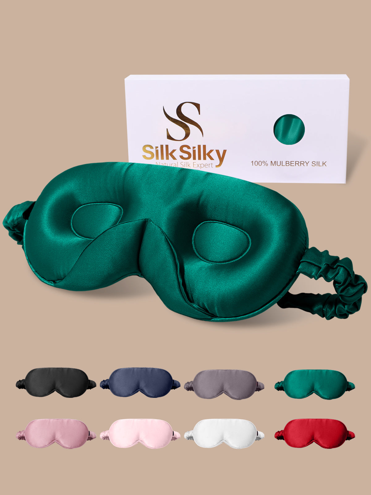 [Vert Foncé] SilkSilky-FR Soie Eye Mask 001