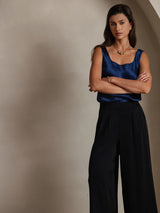 [Bleu Foncé] SilkSilky-FR Sleeveless Top À Fines Brides 005