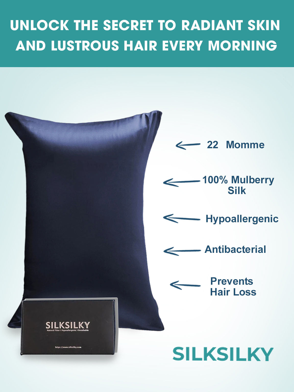 [Bleu Foncé] SilkSilky-FR 22Momme Pure Soie Pillowcase 003
