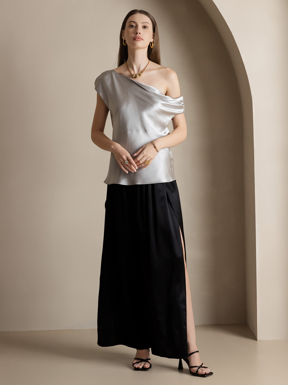 [Noir] SilkSilky-FR 19Momme Soie Womens Pants 009