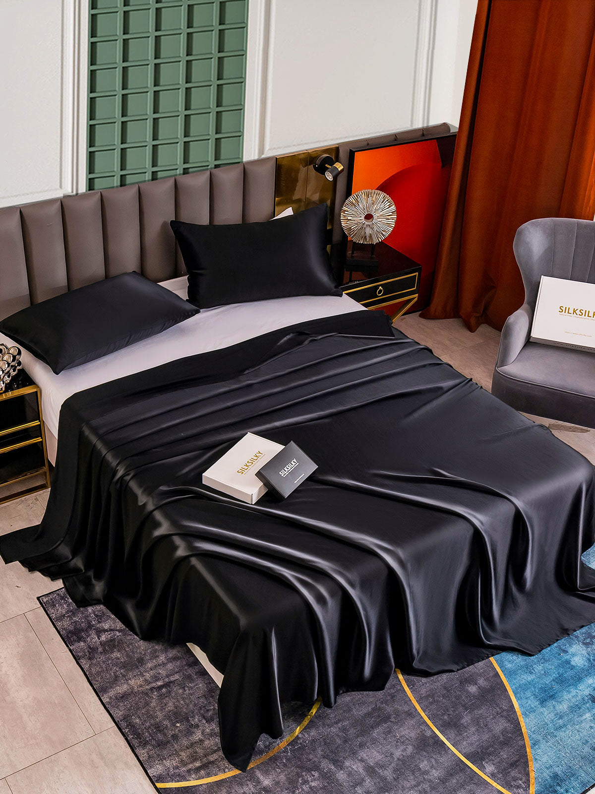 [Noir] SilkSilky-FR 25Momme Pure Soie Bedding Set 002