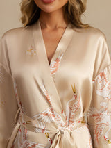 [Champagne] SilkSilky-FR 3/4 Sleeve Femme Peignoir 005
