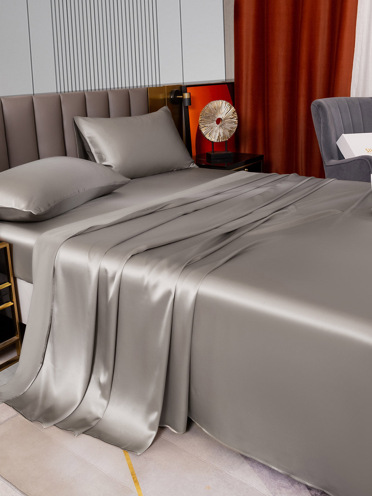 SilkSilky FR 22Momme Pure Soie Bedding Set Gris 003