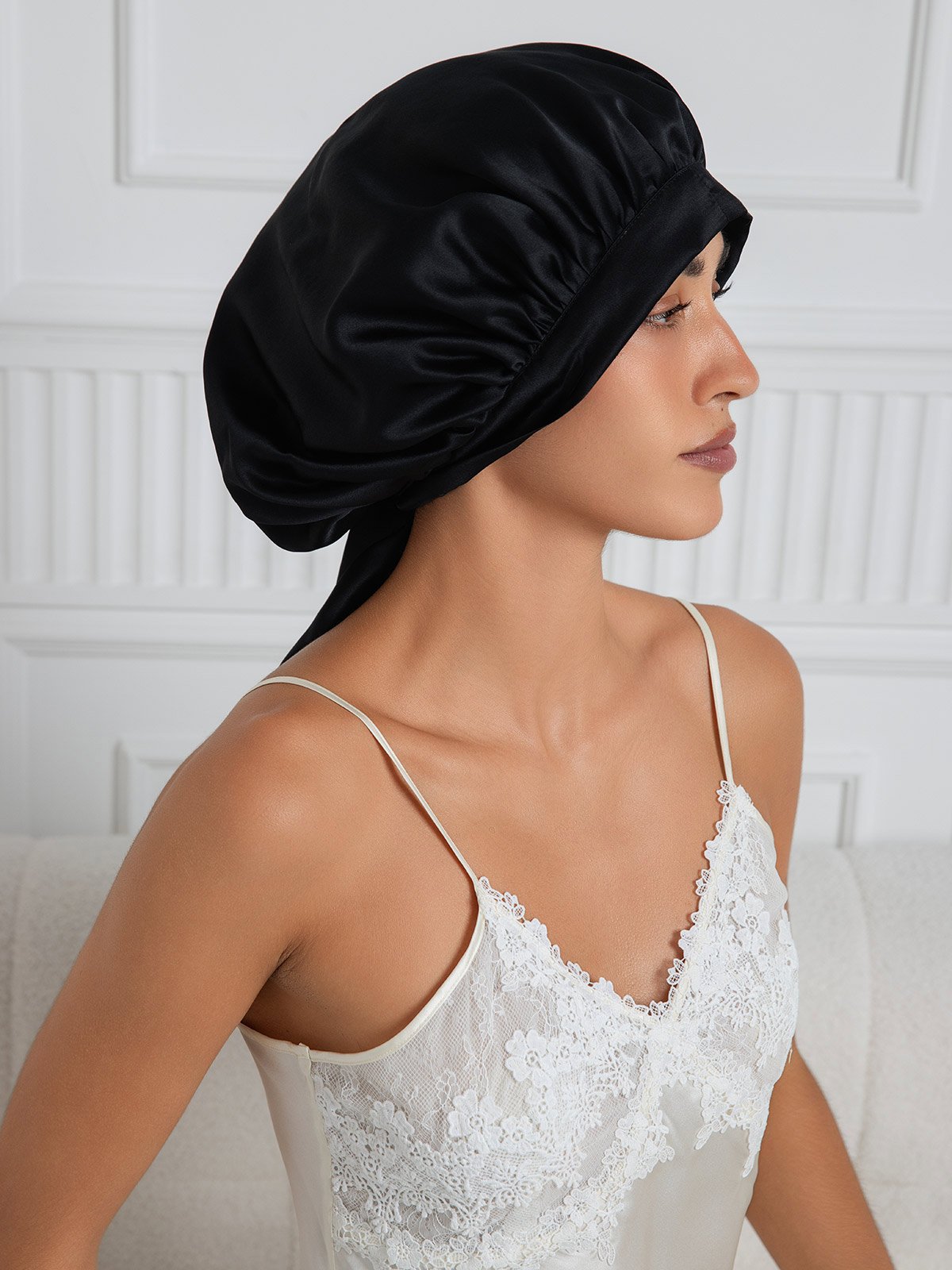 SilkSilky-FR Pure Soie Sleep Cap Noir 004