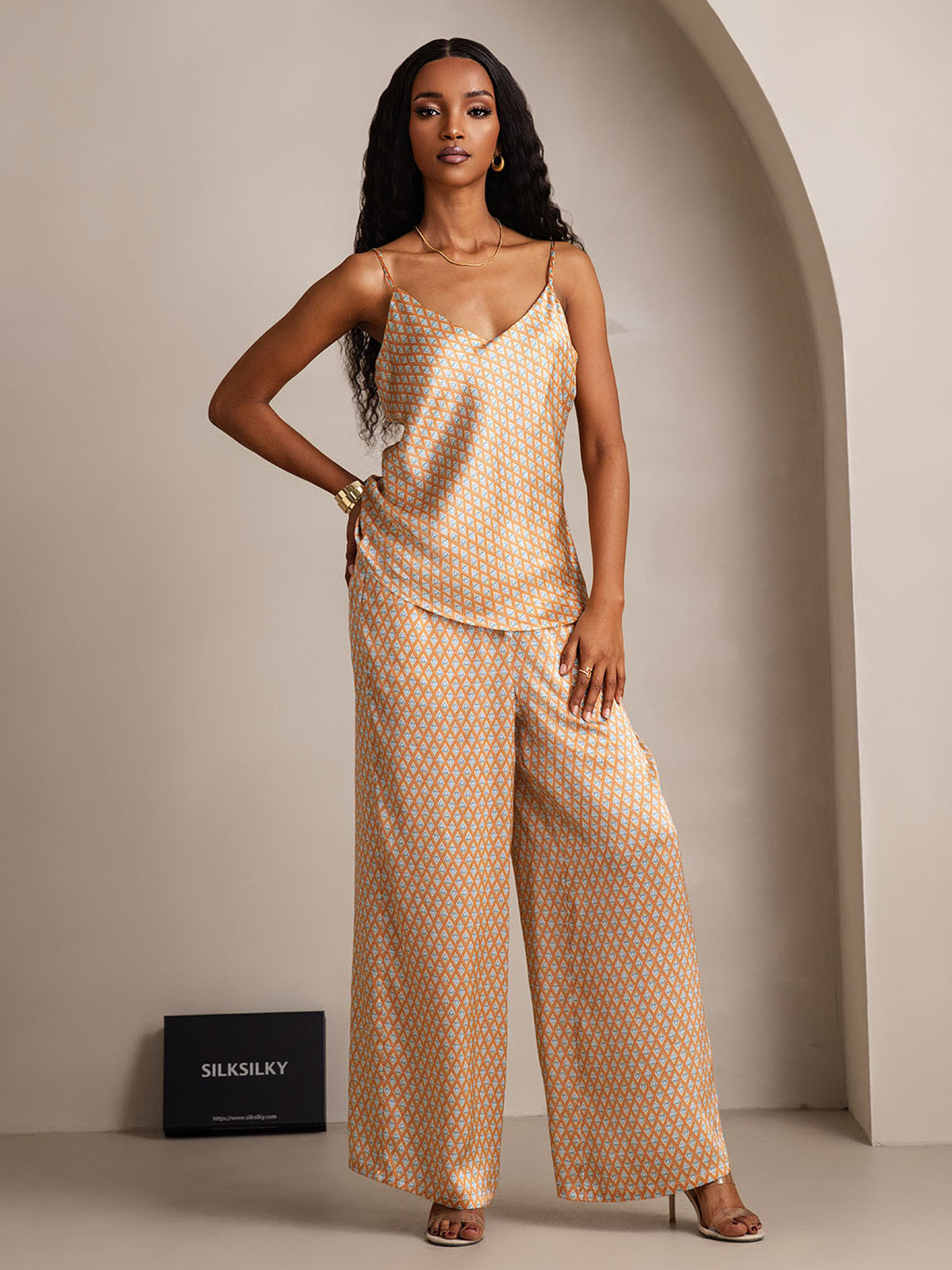 [Floral] SilkSilky-FR Pure Soie Camisole Set 005