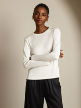 [Blanc] SilkSilky-FR Long Sleeve Crew Neck Femme T-Shirt 001