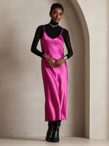 [Rose Rouge] SilkSilky-FR Sleeveless V Neck Robes 001
