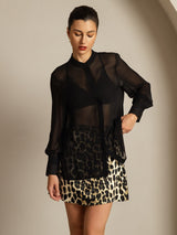 [Noir] SilkSilky-FR Soie Womens Shirt 003