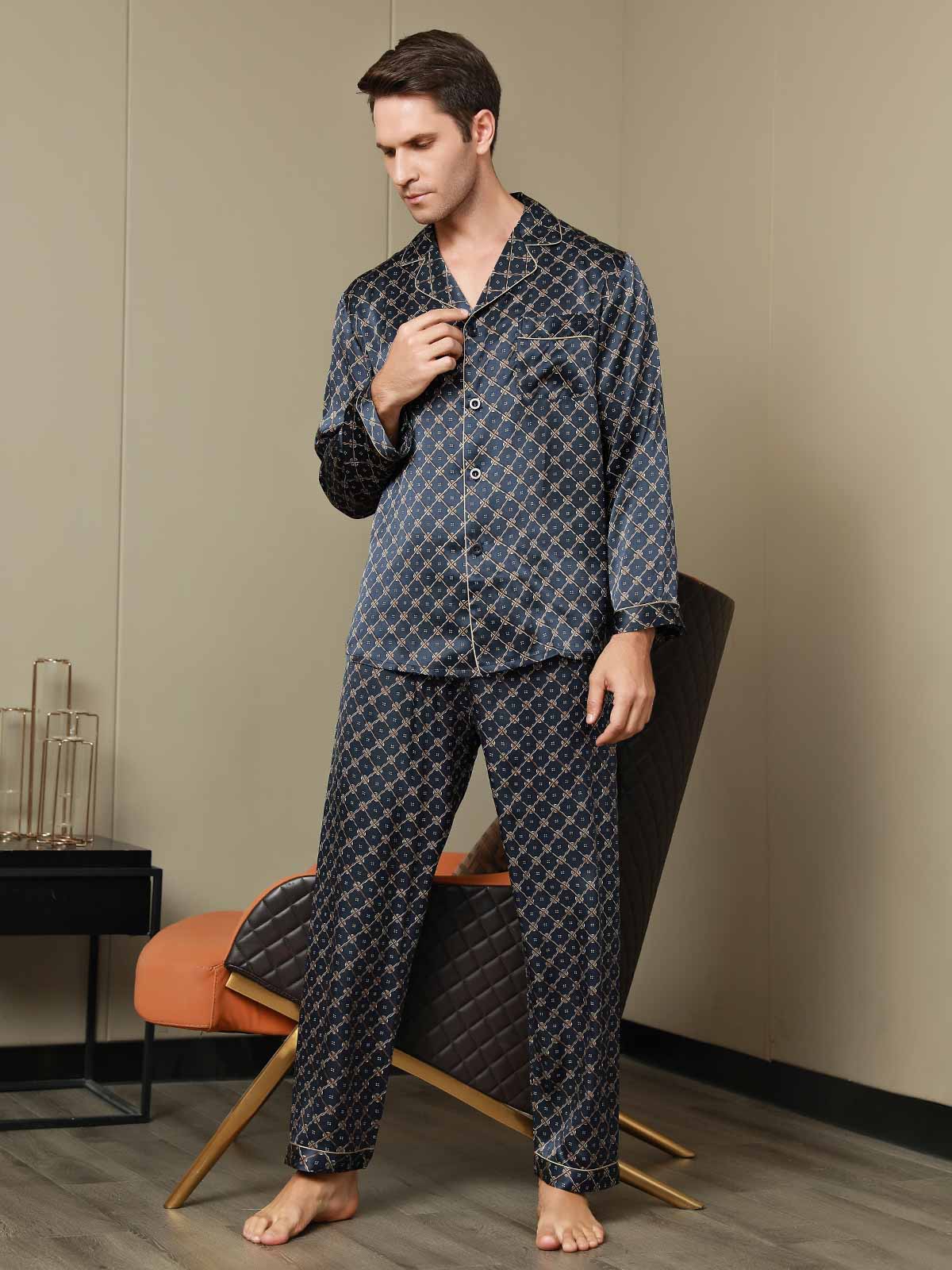 [Chaîne Marine] SilkSilky-FR Pure Soie Mens Pajamas 007